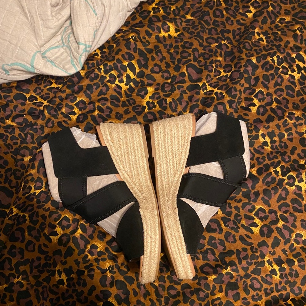 black wrapped sandals with a wedge
